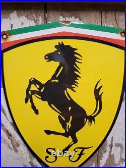 Vintage Ferrari Porcelain Sign Italian Dealer Sales Service Race Car Gas Oil