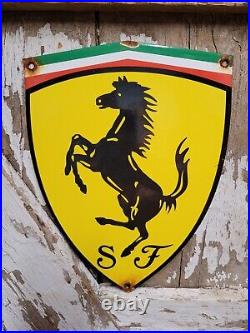 Vintage Ferrari Porcelain Sign Italian Dealer Sales Service Race Car Gas Oil