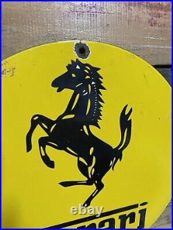 Vintage Ferrari Porcelain Sign Italian Mustang Stallion Race Car Auto Gas Oil