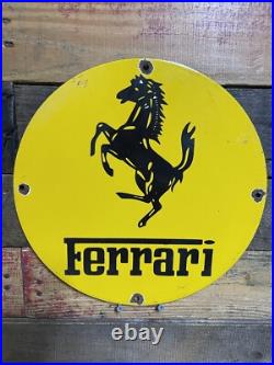Vintage Ferrari Porcelain Sign Italian Mustang Stallion Race Car Auto Gas Oil