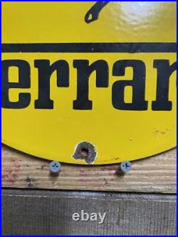 Vintage Ferrari Porcelain Sign Italian Mustang Stallion Race Car Auto Gas Oil