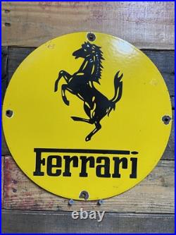 Vintage Ferrari Porcelain Sign Italian Mustang Stallion Race Car Auto Gas Oil