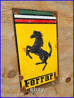 Vintage Ferrari Porcelain Sign Old Metal Advertising Italian Automobile Car Gas