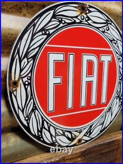 Vintage Fiat Porcelain Sign Italian Sport Car Sales Service Dealer 12 Enamel