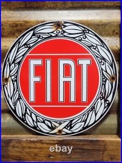 Vintage Fiat Porcelain Sign Italian Sport Car Sales Service Dealer 12 Enamel