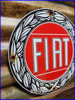 Vintage Fiat Porcelain Sign Italian Sport Car Sales Service Dealer 12 Enamel