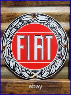 Vintage Fiat Porcelain Sign Italian Sport Car Sales Service Dealer 12 Enamel