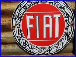 Vintage Fiat Porcelain Sign Italian Sport Car Sales Service Dealer 12 Enamel