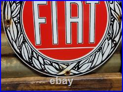 Vintage Fiat Porcelain Sign Italian Sport Car Sales Service Dealer 12 Enamel