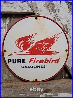 Vintage Firebird Porcelain Sign Oil Gas Station Advertising Pump Plate Race Car