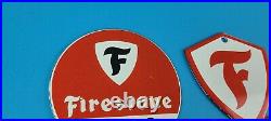 Vintage Firestone Porcelain Gas Automobile Tires Topper & 5 Service Dealer Sign
