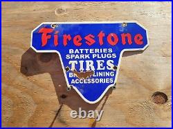 Vintage Firestone Porcelain Sign Gas Oil Battery Spark Plug Brakes Auto Parts