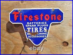 Vintage Firestone Porcelain Sign Gas Oil Battery Spark Plug Brakes Auto Parts