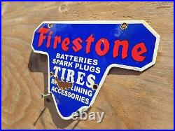 Vintage Firestone Porcelain Sign Gas Oil Battery Spark Plug Brakes Auto Parts