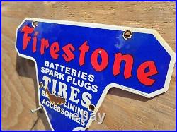 Vintage Firestone Porcelain Sign Gas Oil Battery Spark Plug Brakes Auto Parts