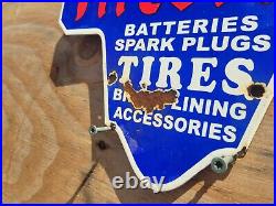 Vintage Firestone Porcelain Sign Gas Oil Battery Spark Plug Brakes Auto Parts