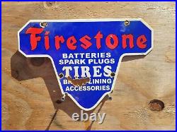 Vintage Firestone Porcelain Sign Gas Oil Battery Spark Plug Brakes Auto Parts