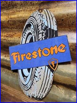 Vintage Firestone Porcelain Sign Old Automobile Tire Manufacturer Car Parts Sign