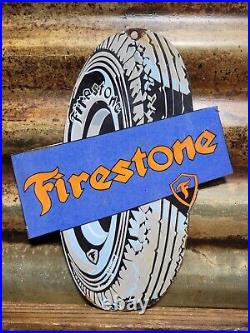 Vintage Firestone Porcelain Sign Old Automobile Tire Manufacturer Car Parts Sign