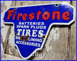 Vintage Firestone Porcelain Sign Old Battery Spark Plug Brake Auto Tire Car Part