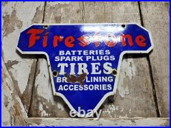 Vintage Firestone Porcelain Sign Old Battery Spark Plug Brake Auto Tire Car Part