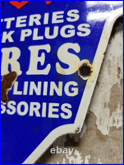 Vintage Firestone Porcelain Sign Old Battery Spark Plug Brake Auto Tire Car Part