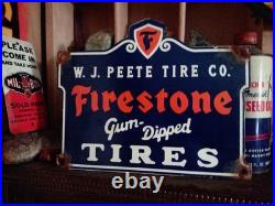 Vintage Firestone Porcelain Sign Old Gum Dipped Rubber Tires Car Auto Parts Shop