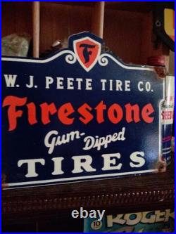 Vintage Firestone Porcelain Sign Old Gum Dipped Rubber Tires Car Auto Parts Shop