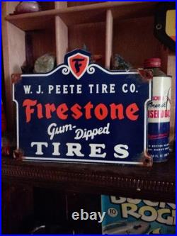 Vintage Firestone Porcelain Sign Old Gum Dipped Rubber Tires Car Auto Parts Shop