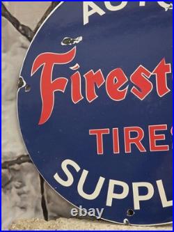 Vintage Firestone Tires Auto Supplies Porcelain Sign Auto Car Tire Service 12