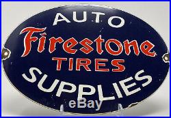 Vintage Firestone Tires & Auto Supplies Porcelain Sign Gas Oil Michelin Goodyear