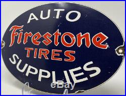 Vintage Firestone Tires & Auto Supplies Porcelain Sign Gas Oil Michelin Goodyear
