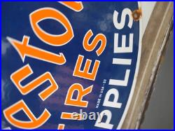 Vintage Firestone Tires Old Porcelain Metal Oval Automobile Parts Dealer Sign