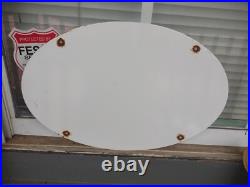 Vintage Firestone Tires Old Porcelain Metal Oval Automobile Parts Dealer Sign