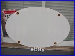 Vintage Firestone Tires Old Porcelain Metal Oval Automobile Parts Dealer Sign