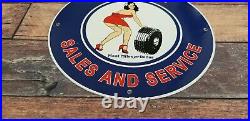 Vintage Firestone Tires Porcelain Gas Oil Sales Service Station Automobile Sign