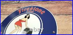 Vintage Firestone Tires Porcelain Gas Oil Sales Service Station Automobile Sign