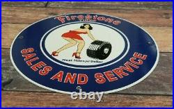 Vintage Firestone Tires Porcelain Gas Oil Sales Service Station Automobile Sign