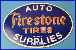 Vintage Firestone Tires Sign Auto Supplies Gas Pump Porcelain Sign