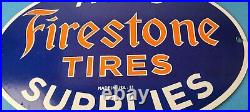 Vintage Firestone Tires Sign Auto Supplies Gas Pump Porcelain Sign