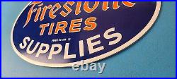 Vintage Firestone Tires Sign Auto Supplies Gas Pump Porcelain Sign