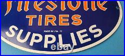 Vintage Firestone Tires Sign Auto Supplies Gas Pump Porcelain Sign