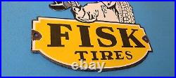 Vintage Fisk Tires Porcelain Gas Auto Tires Service Die-cut Pump Plate Sign