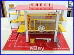 Vintage Fj Shell Oil Service Station & Parking Garage Folding Toy Car Playset