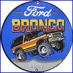 Vintage Ford Bronco Porcelain Sign Gas Automobile Service Motor Co Trucks Dealer