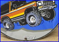 Vintage Ford Bronco Porcelain Sign Gas Automobile Service Motor Co Trucks Dealer