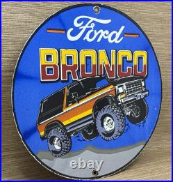 Vintage Ford Bronco Porcelain Sign Gas Automobile Service Motor Co Trucks Dealer