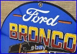 Vintage Ford Bronco Porcelain Sign Gas Automobile Service Motor Co Trucks Dealer