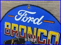 Vintage Ford Bronco Porcelain Sign Gas Automobile Service Motor Co Trucks Dealer