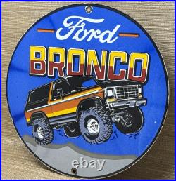 Vintage Ford Bronco Porcelain Sign Gas Automobile Service Motor Co Trucks Dealer